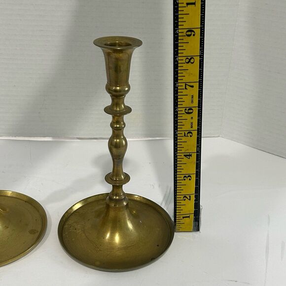 Vintage Solid Brass Candle Holders with Dish Style Base Matched Set - Picture 7 of 10